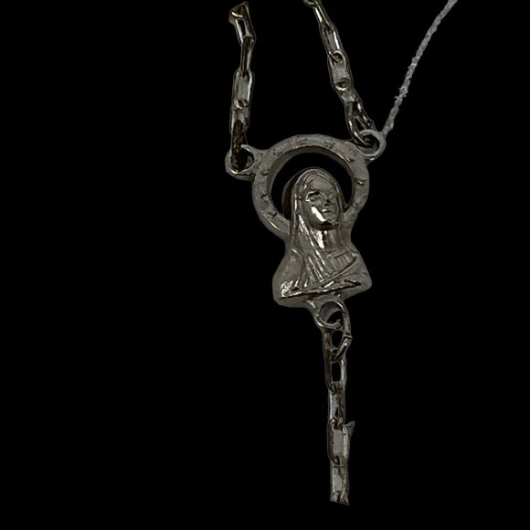 Vintage‎ Rosary White Acrylic Beads Silver Tone Metal Italy 26" Five Decade - Picture 6 of 7